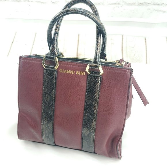 Gianni Bini Womens Merlot Wine Faux Leather Reptile Print Shoulder Handbag Purse - Picture 3 of 13